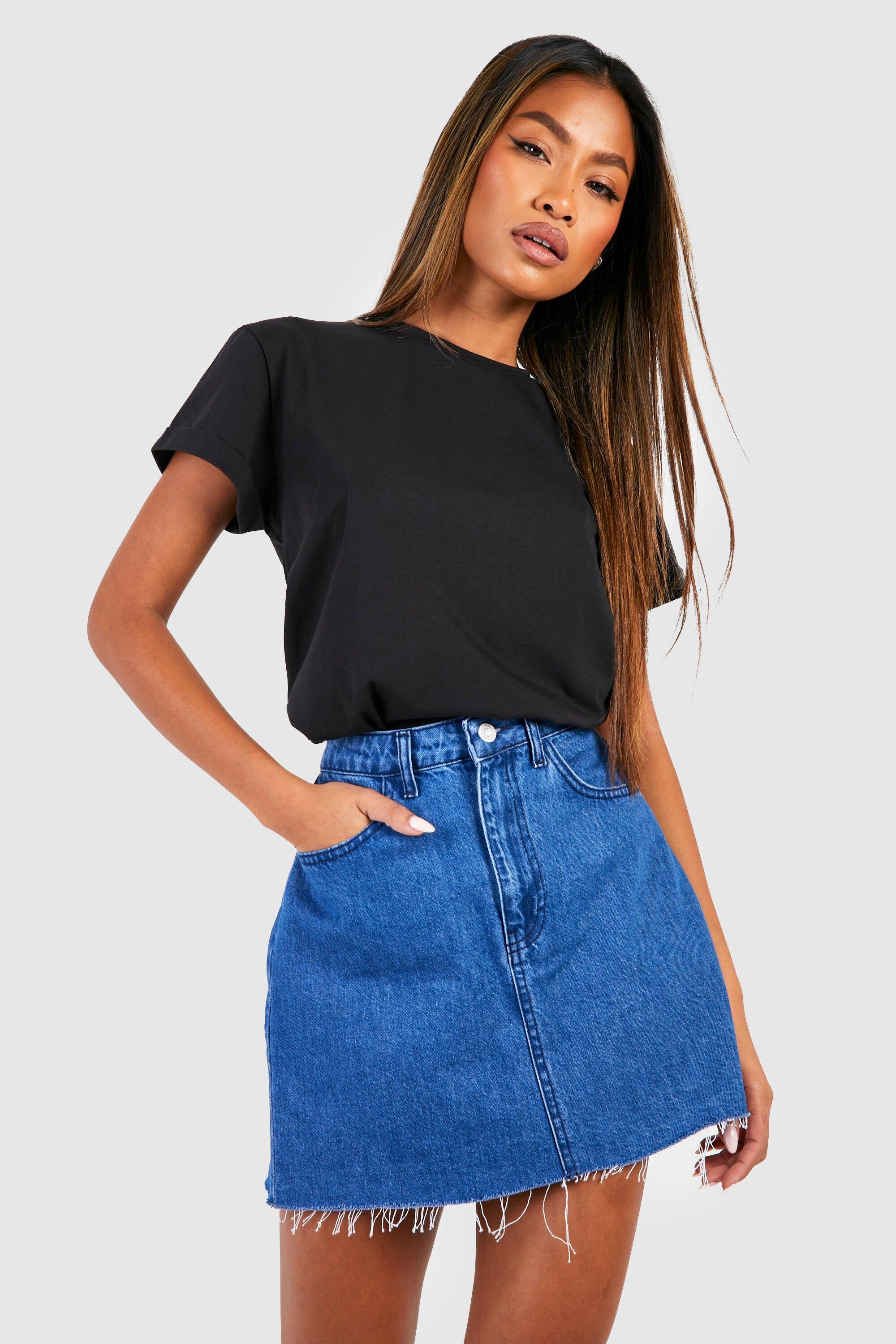 High waisted denim skirt cheap boohoo